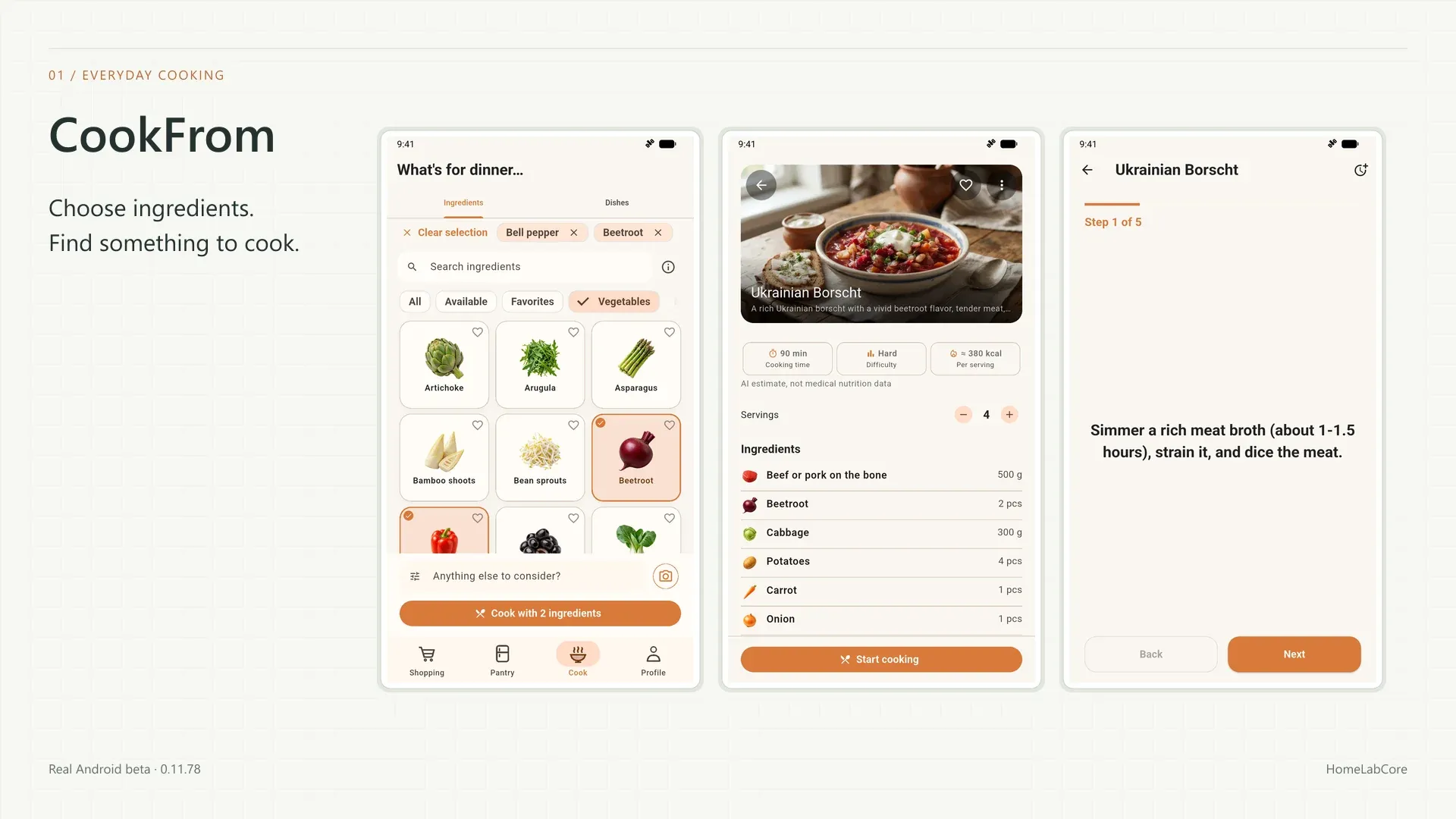 CookFrom: actuele app-schermen. Echte Android-bèta · 0.11.78.